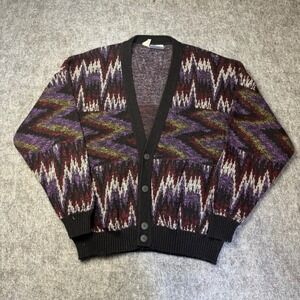 Vintage CAMBIO Italia Cardigan Sweater Abstract Pattern Wool Blend XL